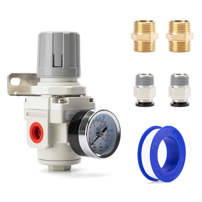 EBEIZZI 3/8" NPT Air Pressure Regulator | Air Regulator for Compressor|Air Compressor Regulator |Air Drying System |150 psi Steel-Protected Gauge - Image 1